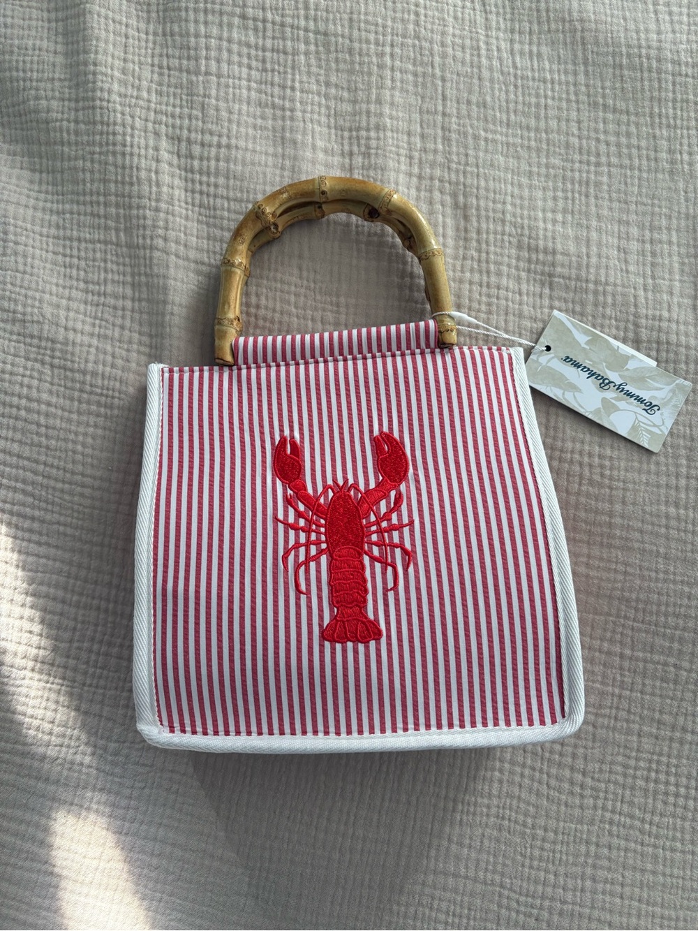 NTW Tommy Bahama Red & White Striped w/ Embroidered Lobster Motif